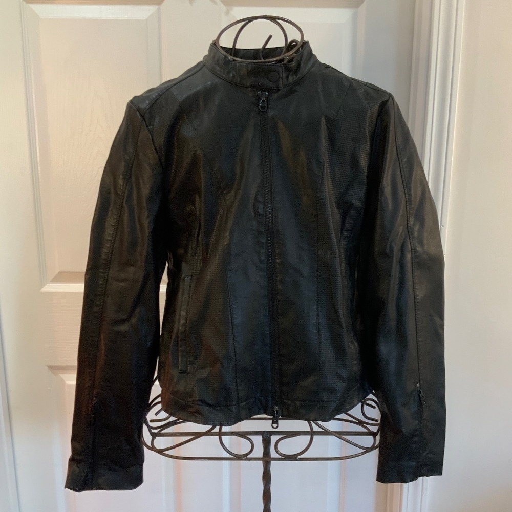 Calvin Klein Jeans Black Faux Leather Jacket Size Xl